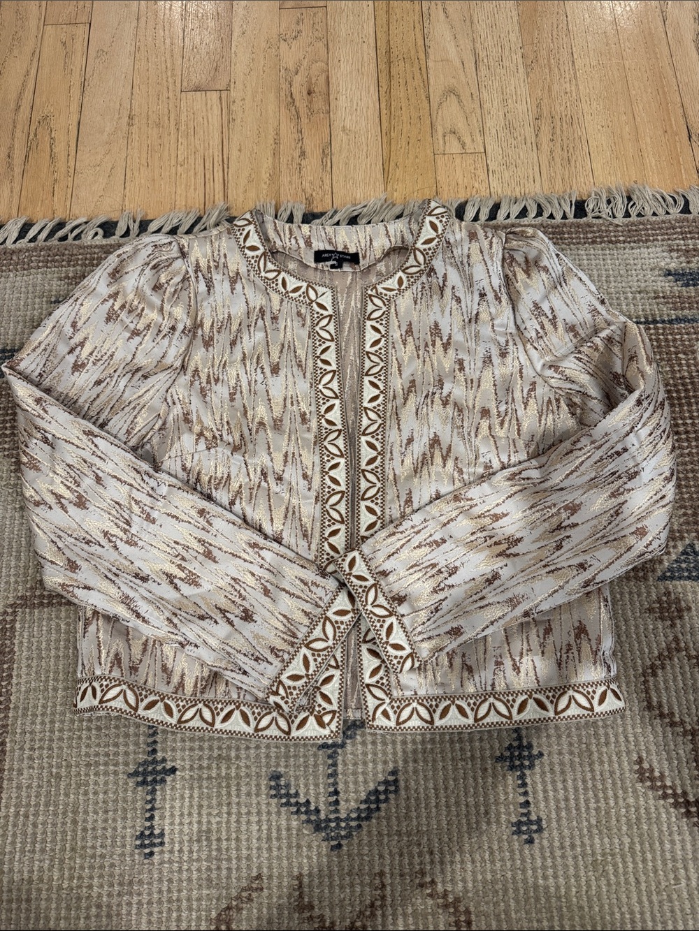 Area stars nwt Cream and Brown Patterned Trimmed Jacket